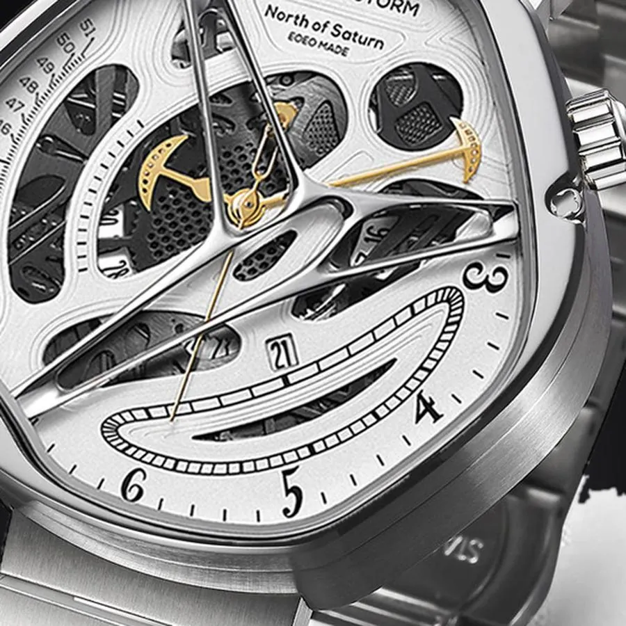 Hexagon Storm Enceladus white dial skeleton watch